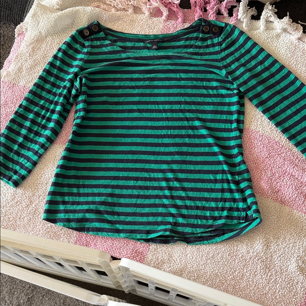 Banana Republic Kids Green and Black Striped Long Sleeve Tee